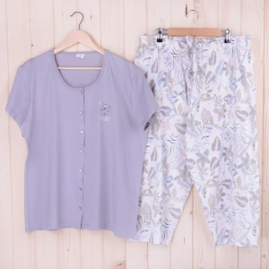 Piżama damska z krótkim rękawem i 3/4 spodnie 410039 rozm: 2XL szarobeżowy