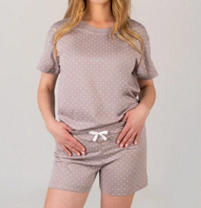 Piżama damska z krótkim rękawem i szortami KROPKI rozm: XL beż