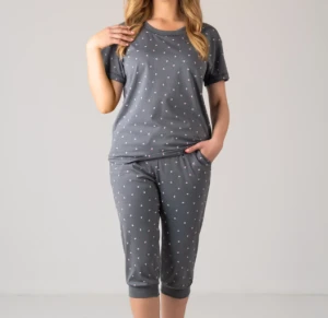 Piżama damska z krótkim rękawem i 3/4 spodnie LISTKI rozm: L grafit