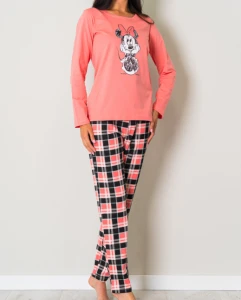 Piżama damska z długimi spodniami i rękawem MYSZKA rozm: S koral