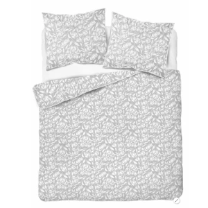 Pościel bawełniana Perkal 220x200 cm 5900B Białe kwiaty na szarym tle z ozdobną białą lamówka