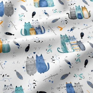 Pościel bawełniana 120x160 cm Kolorowe kotki na białym 2