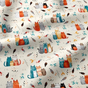 Pościel bawełniana 120x160 cm Kolorowe kotki na kremie