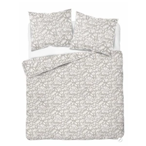 Pościel bawełniana Perkal 220x200 cm 5900A Białe kwiaty na beżowym tle z ozdobną białą lamówka