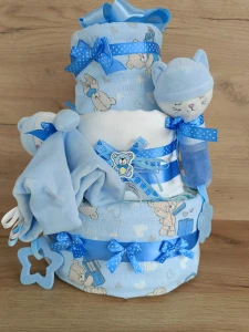 Tort z pampersów Misie, serduszka, prezenty