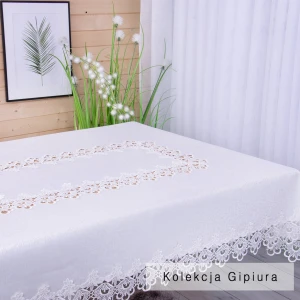 Obrus DA-384 140x240 cm z gipiurą Ecru prostokąt