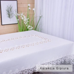 Obrus DA-384 130x180 cm z gipiurą Ecru owal