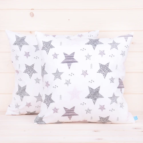 Poszewka z bawełny 40x40 cm Gwiazdy 6 z różowymi gwiazdkami