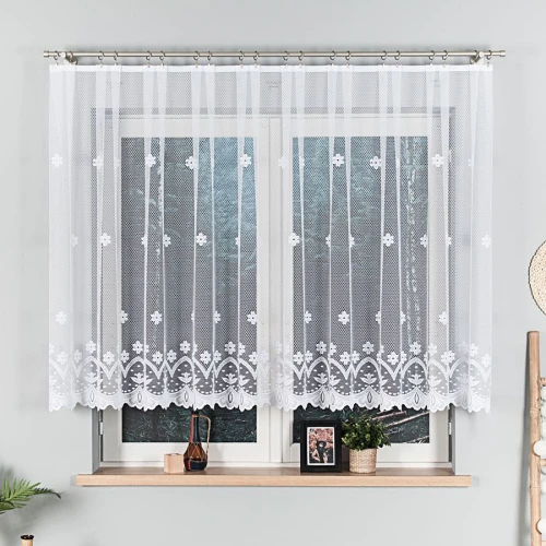 Firana gotowa żakardowa 300x130 cm biała z taśma - wzór 004421