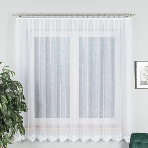 Firana gotowa żakardowa 400x180 cm biała z taśmą - wzór 023405