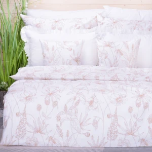 Pościel bawełniana 220x200 cm Beżowe kwiaty i liście na kremie
