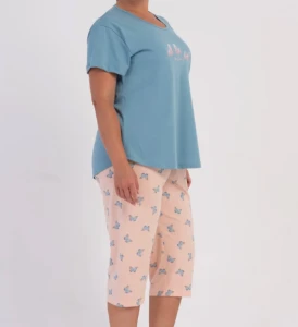 Piżama damska z krótkim rękawem i 3/4 spodnie 605128 rozm: 3XL Niebieski, skład: Bawełna 100%