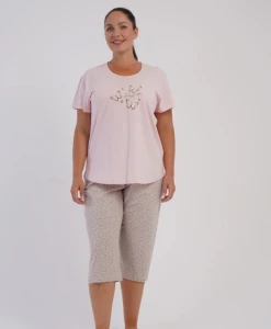Piżama damska z krótkim rękawem i 3/4 spodnie 605266 rozm: 3XL,  jasny róż, skład: 100% bawełna
