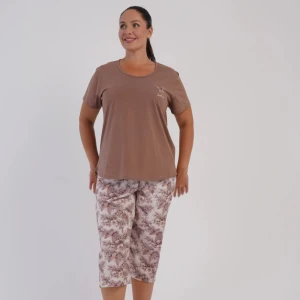 Piżama damska z krótkim rękawem i 3/4 spodnie 606077 rozm: 4XL brąz, skład: 100% bawełna