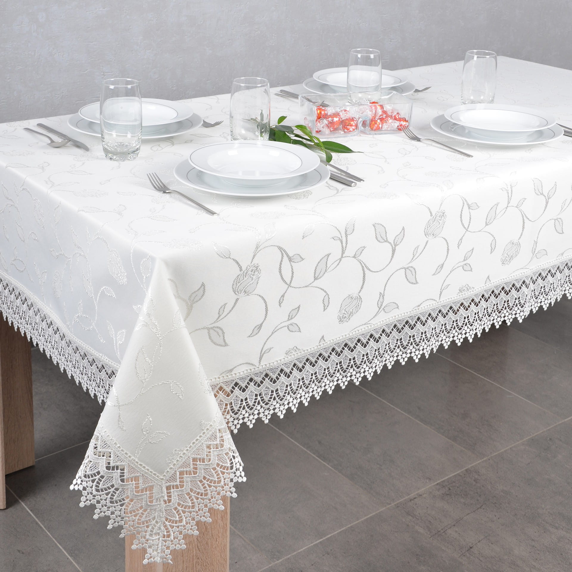 Obrus Róża 95x200 cm Ecru prostokąt