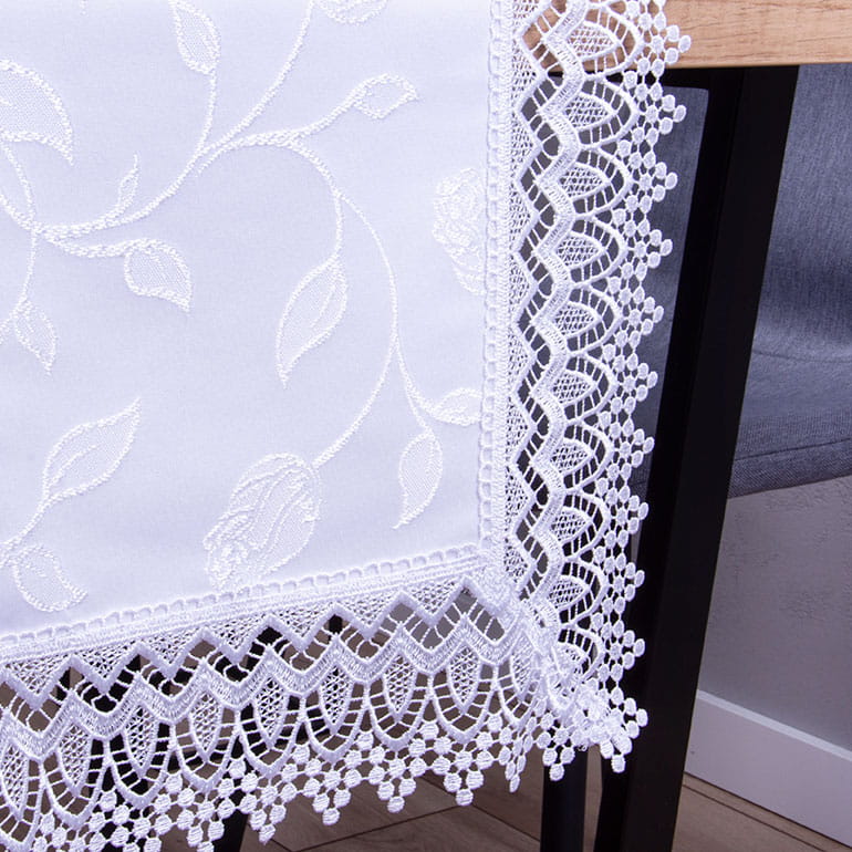 Bieżnik Róża 40x85 cm Biały prostokąt