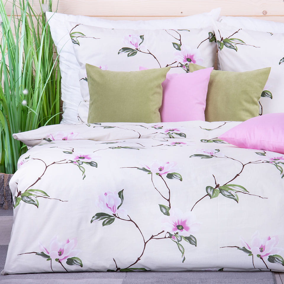 Pościel bawełniana 160x200 cm Magnolia na kremie