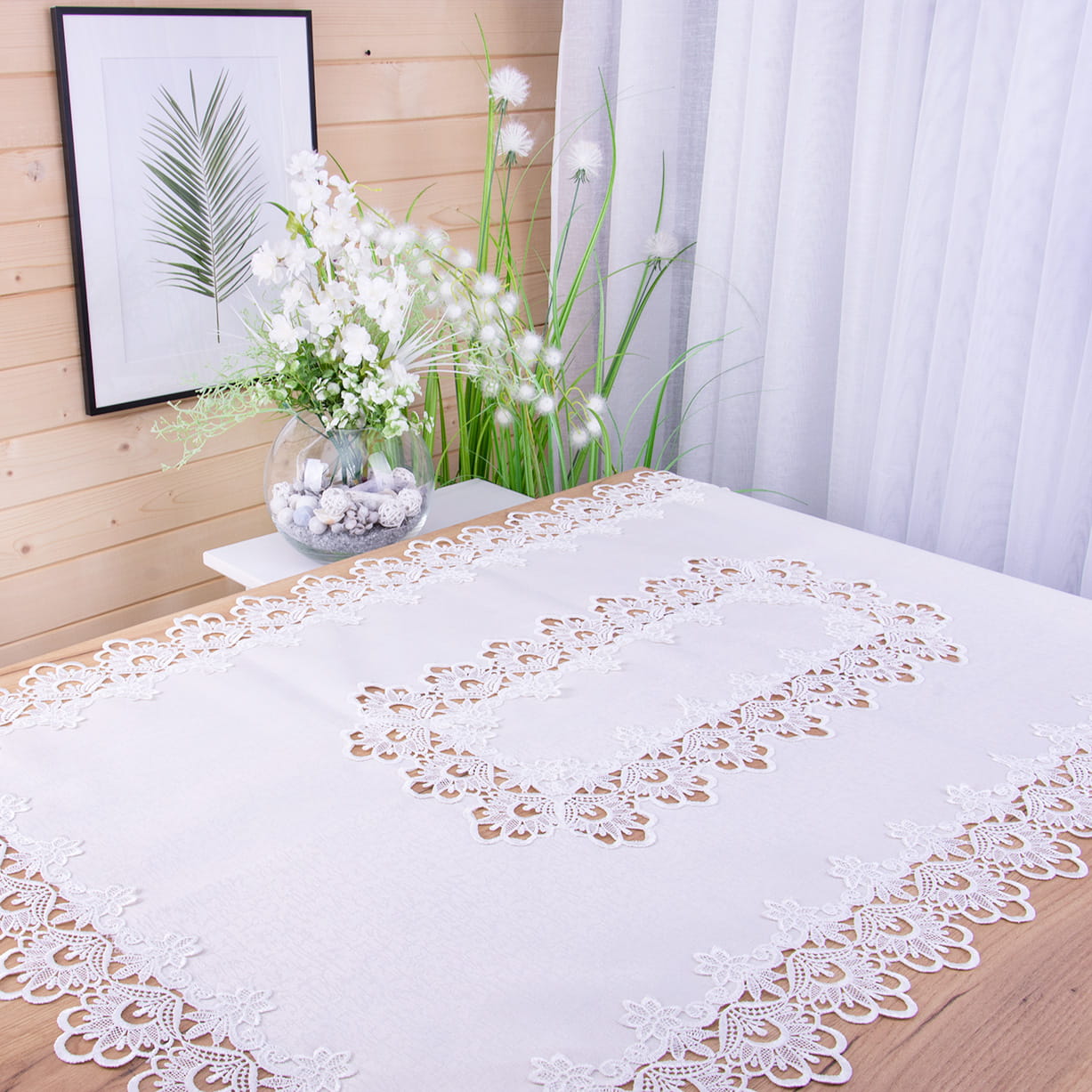 Obrus DA-384 90x180 cm z gipiurą Ecru prostokąt