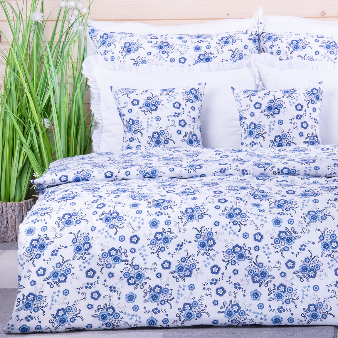 Pościel bawełniana 140x200 cm Niebieskie kwiatuszki