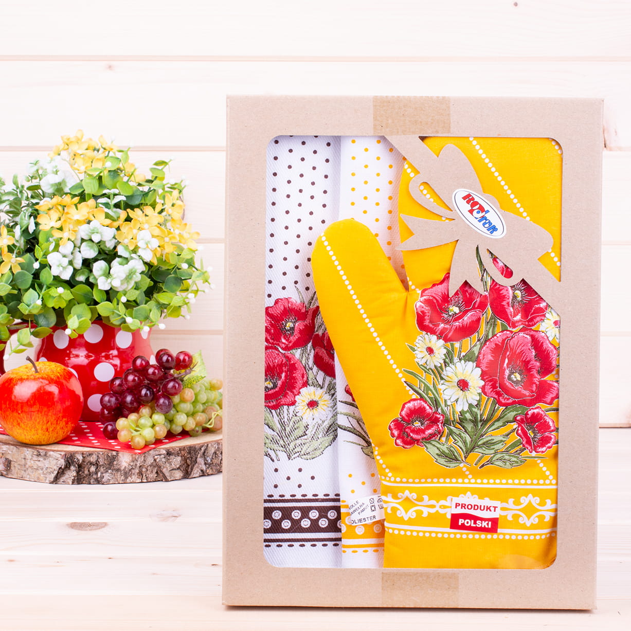Komplet kuchenny 2*ścierka + rękawica Maki żółty 2