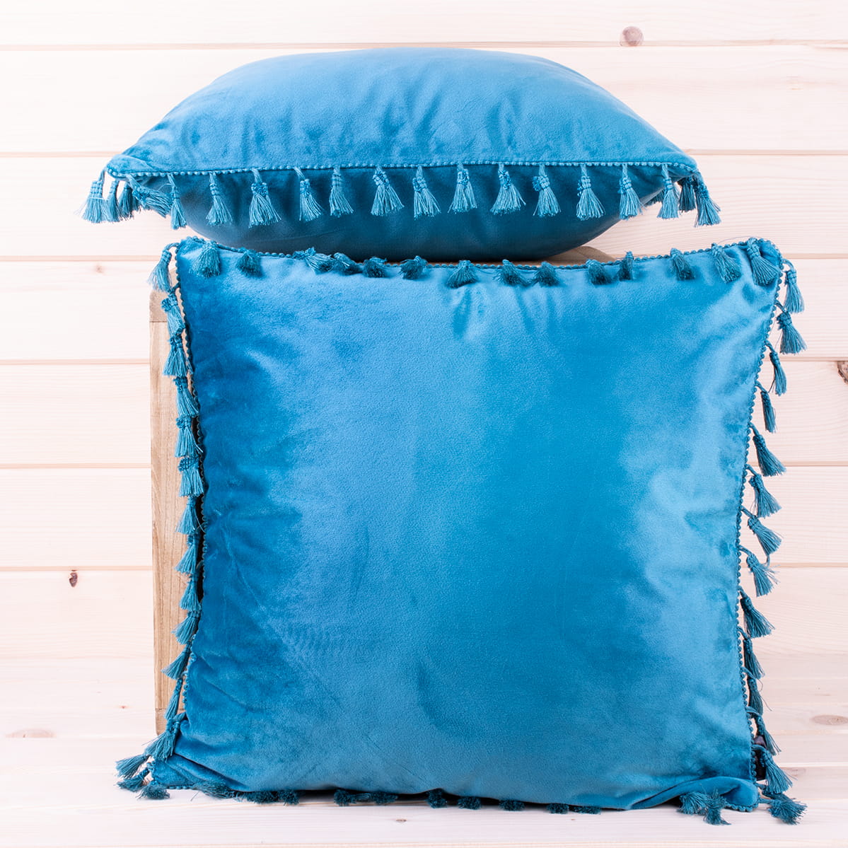 Poszewka ozdobna 40x40 cm Turkus + frędzelki