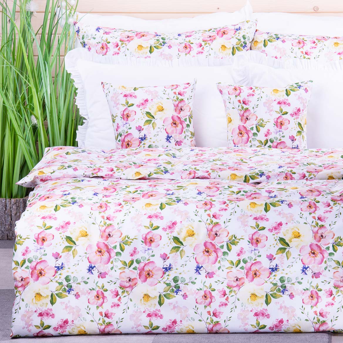 Pościel bawełniana 200x200 cm Kwiat jabłoni na białym