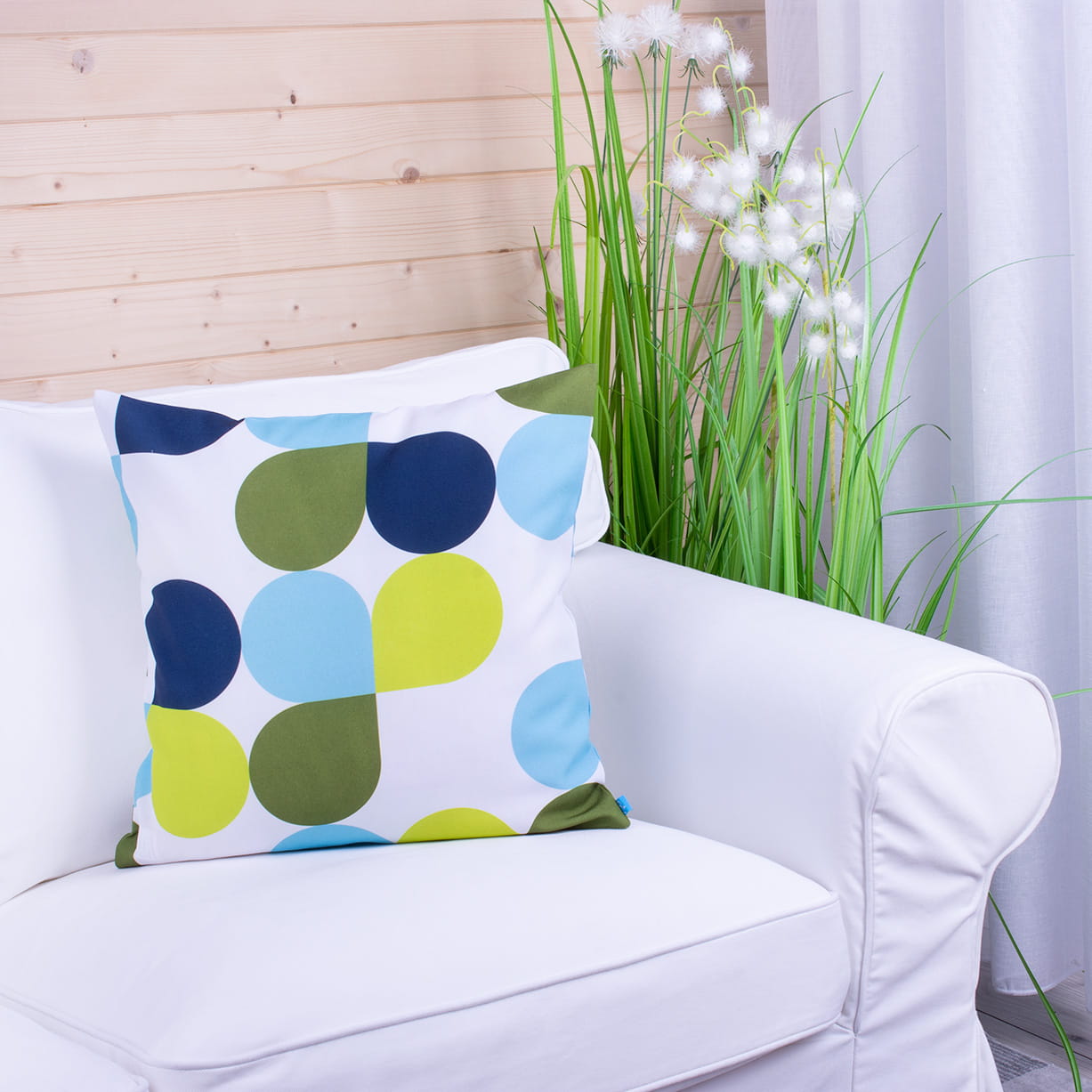 Poszewka ozdobna 45x45 cm Geometria biało-turkusowa