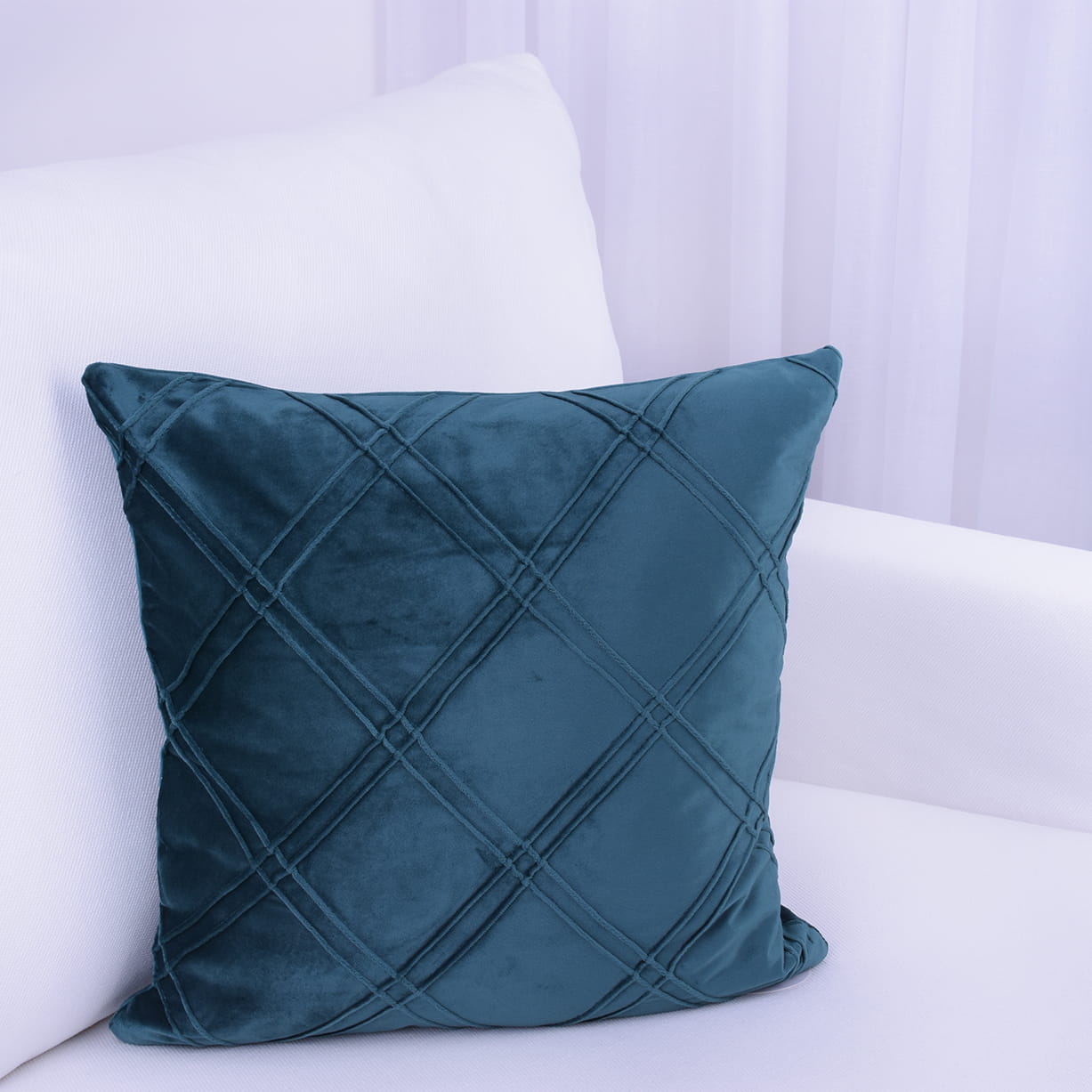 Poszewka ozdobna 45x45 cm Krata ciemny turkus