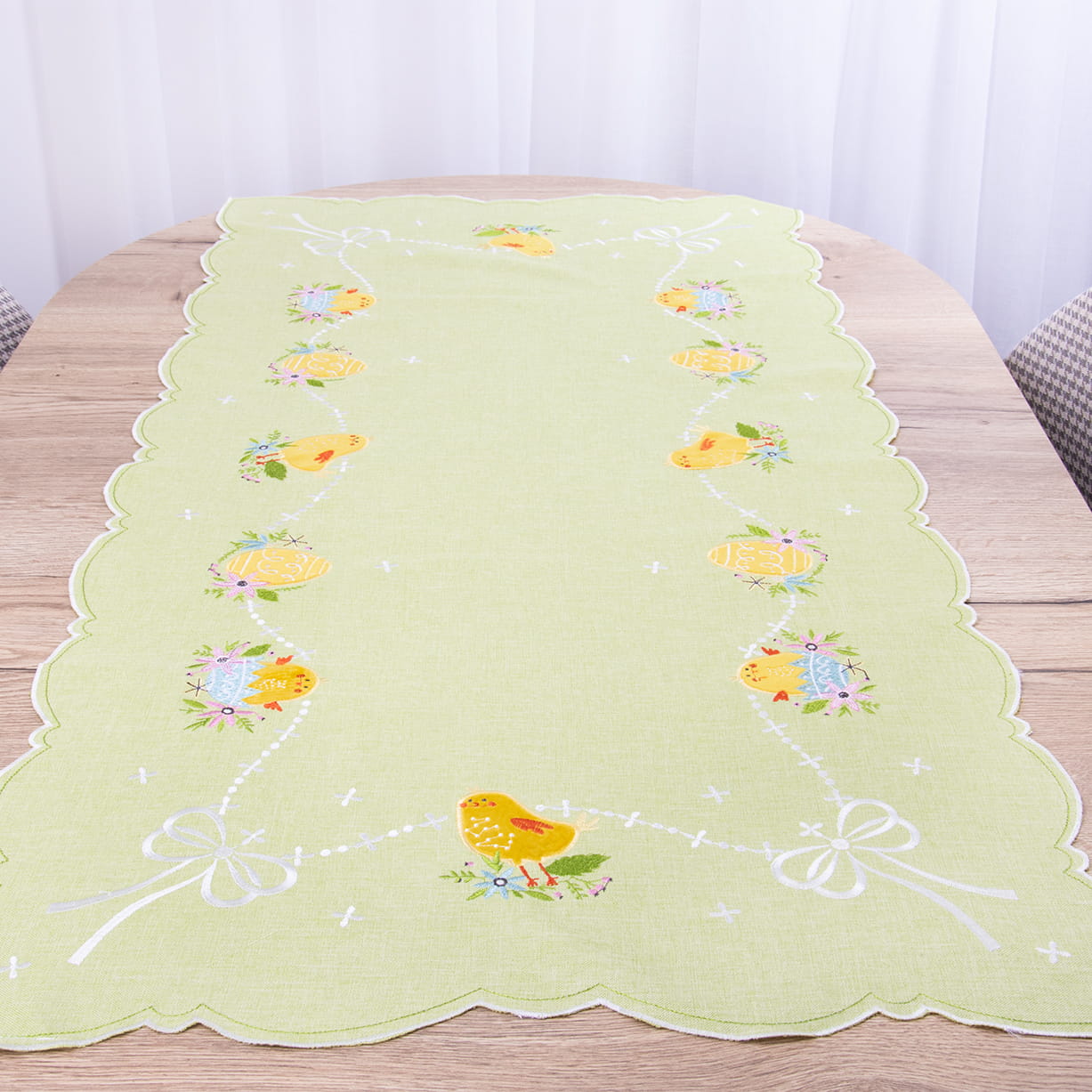 Bieżnik wielkanocny 60x120 cm 926 kurczaki zielony
