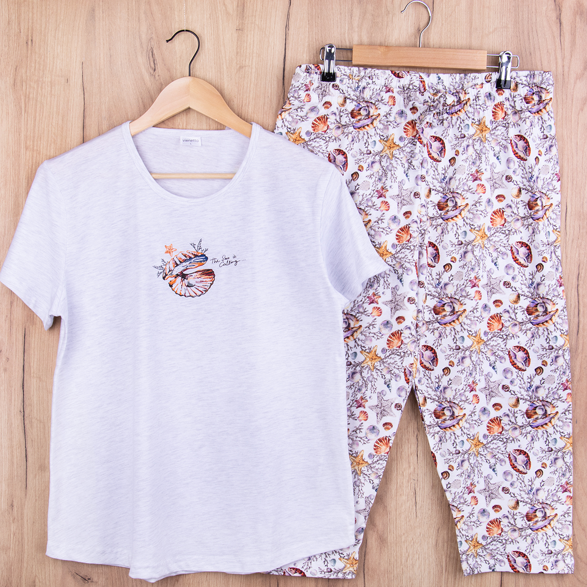 Piżama damska z krótkim rękawem i 3/4 spodnie 408208 rozm: L jasny szary