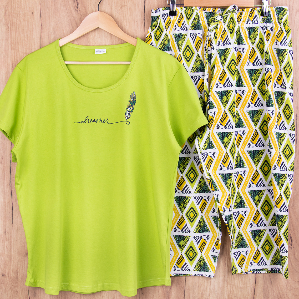 Piżama damska z krótkim rękawem i 3/4 spodnie 405334 rozm: 4XL seledyn