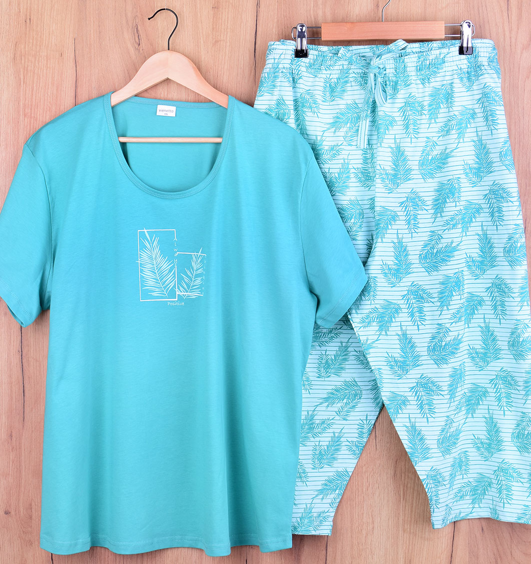 Piżama damska z krótkim rękawem i 3/4 spodnie 408227 rozm: 4XLciemna mięta