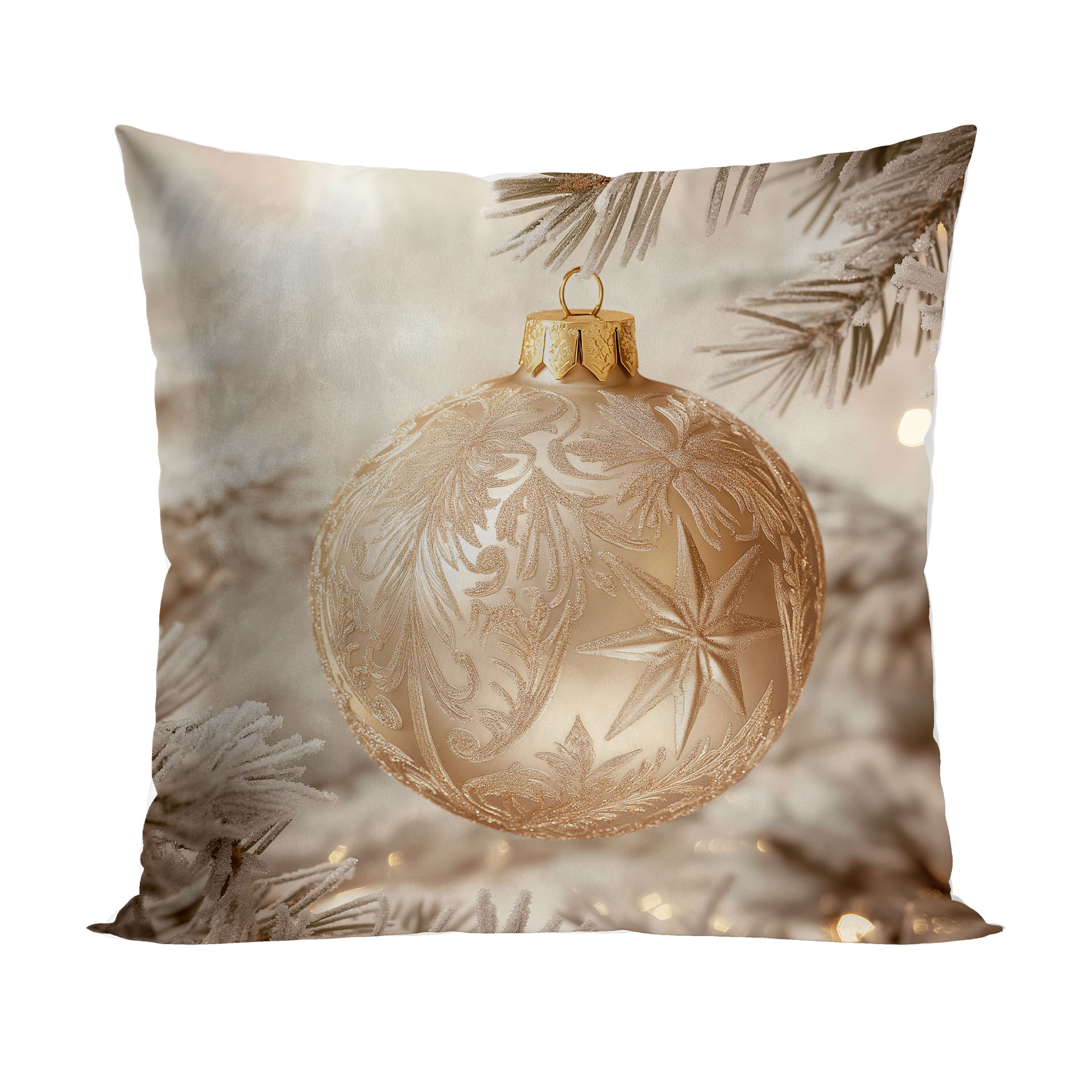 Poszewka świąteczna 40x40 cm Złota bombka beżowo-złota
