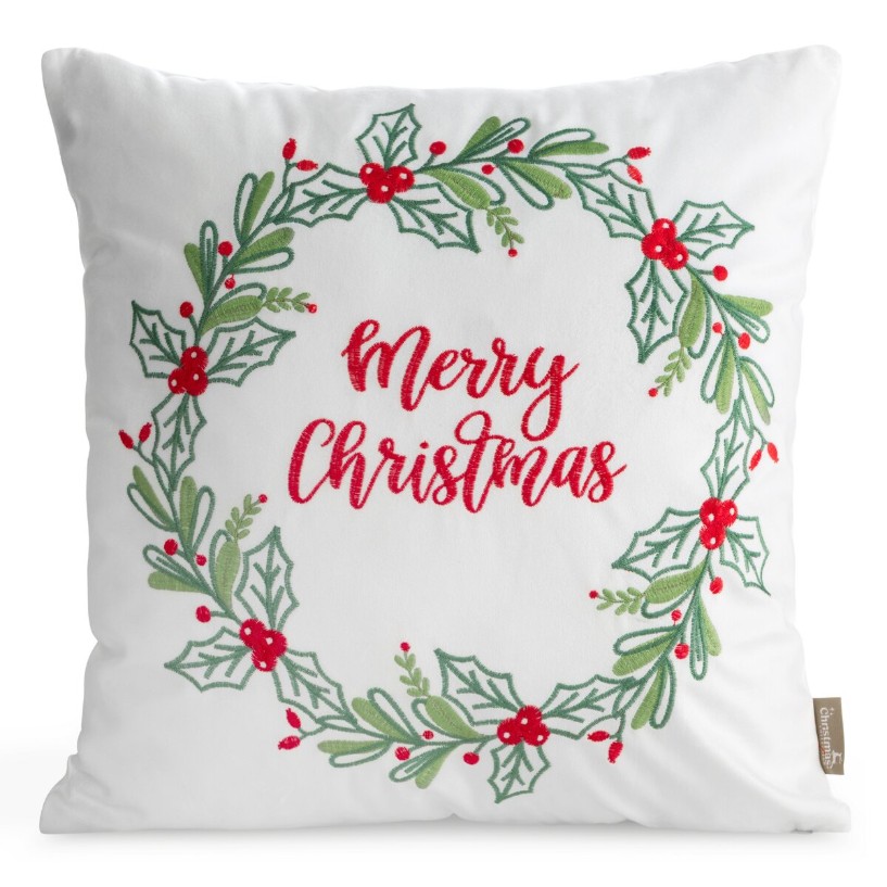 Poszewka świąteczna 45x45 cm Merry Christmas 221 haftowana na białym tle