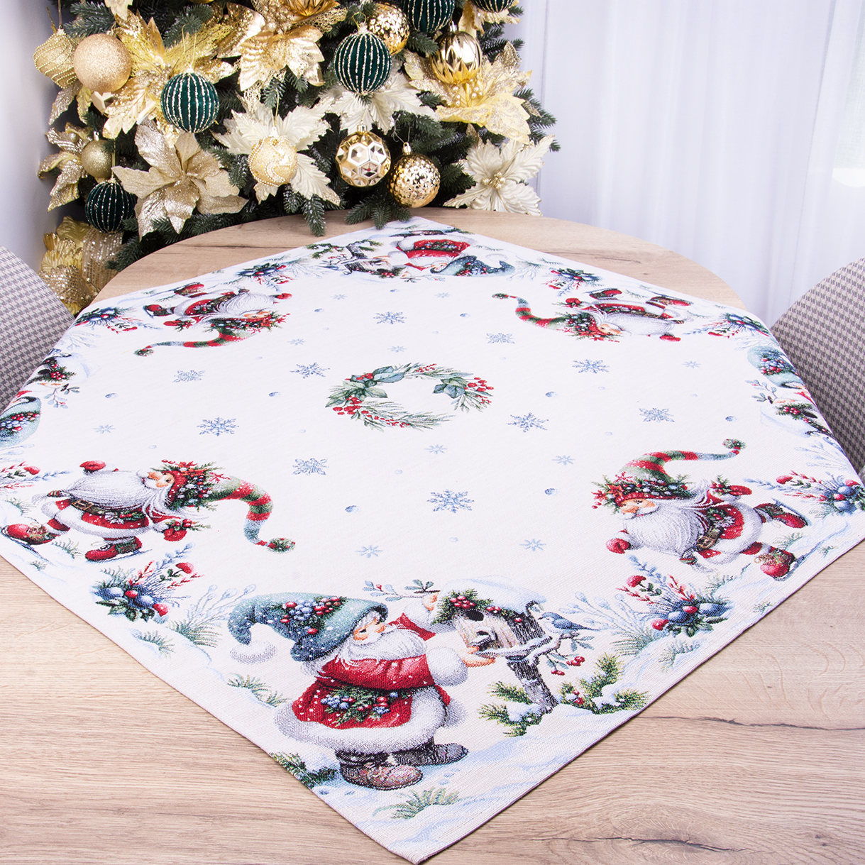 Serweta świąteczna gobelinowa 90x90 cm Mikołaje