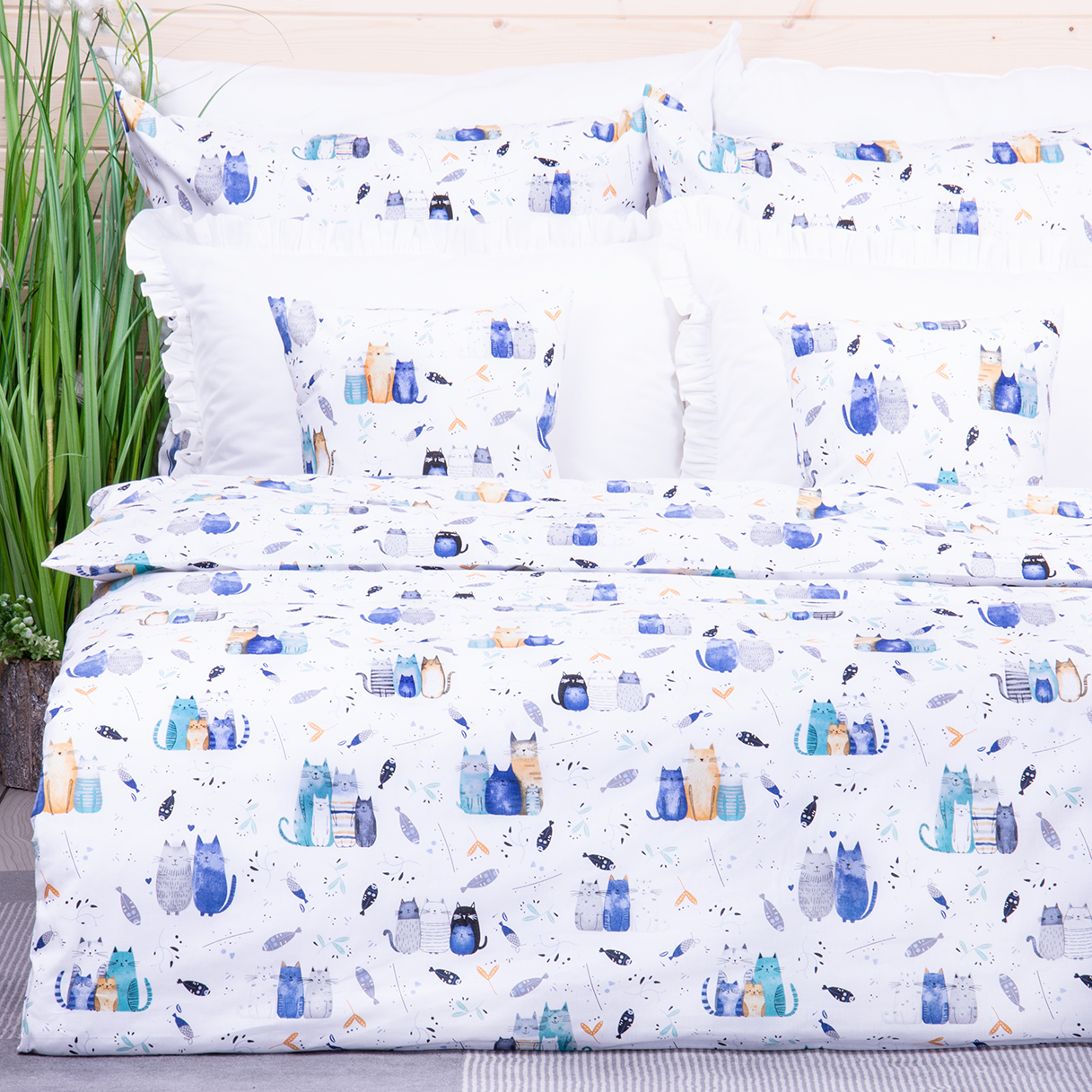 Pościel bawełniana 90x120 cm Kolorowe kotki na białym 2