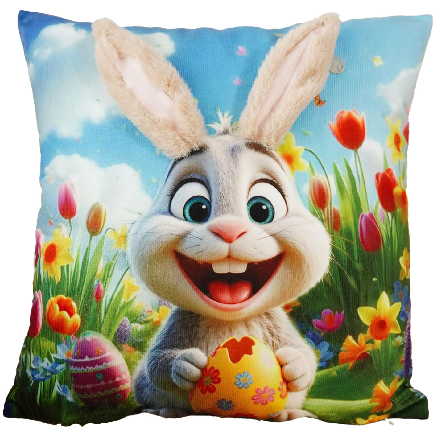 Poszewka wielkanocna 40x40 cm Wielkanocny zajączek z uszami 3D wzór 3