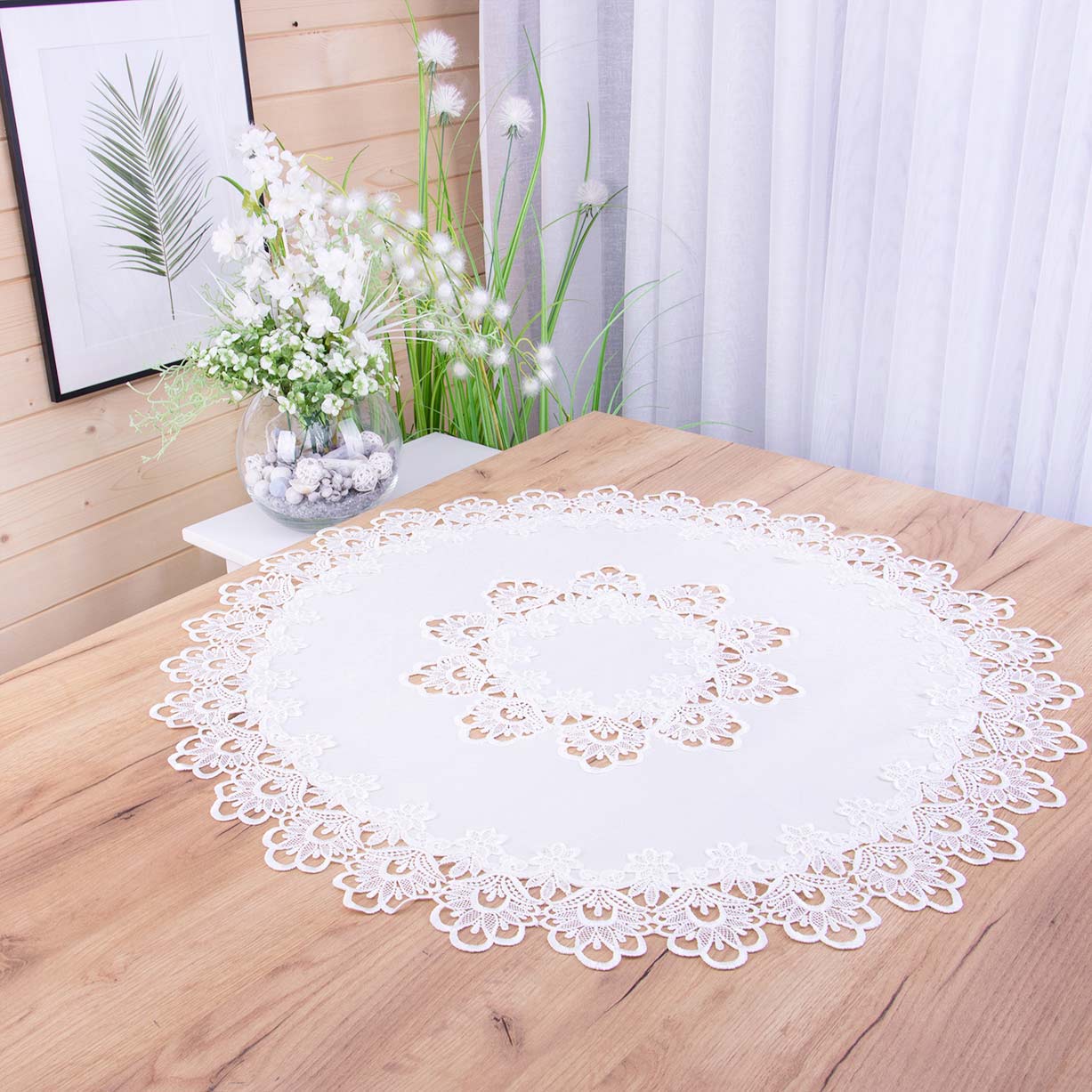 Obrus DA-384 śr 110 cm z gipiurą Biały koło