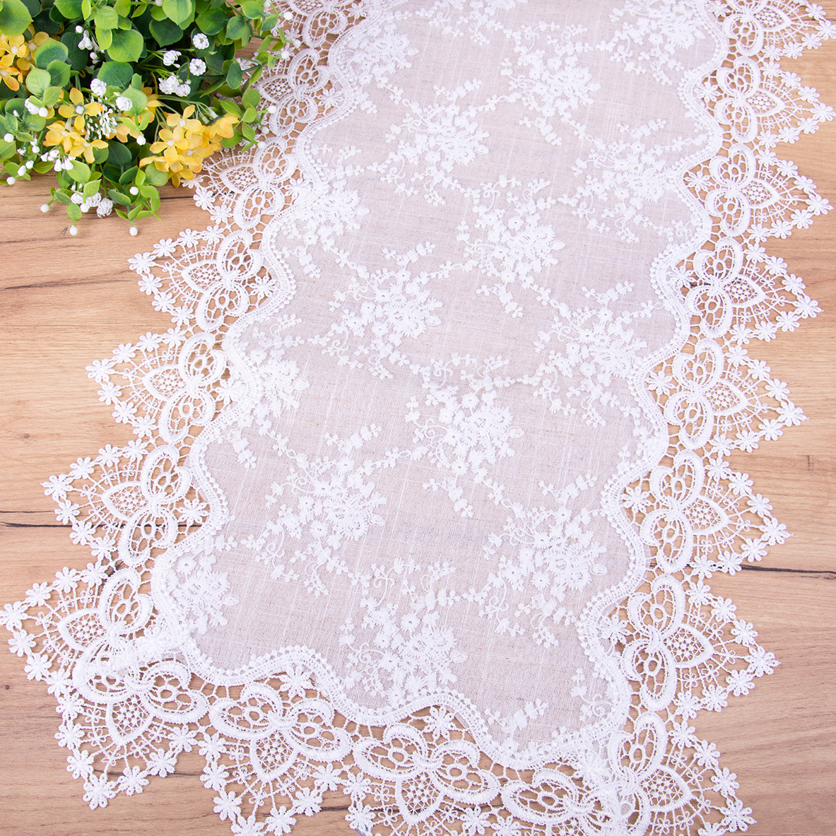 Bieżnik 40x85 cm z gipiurą i haftem KRS18 beżowy prostokąt