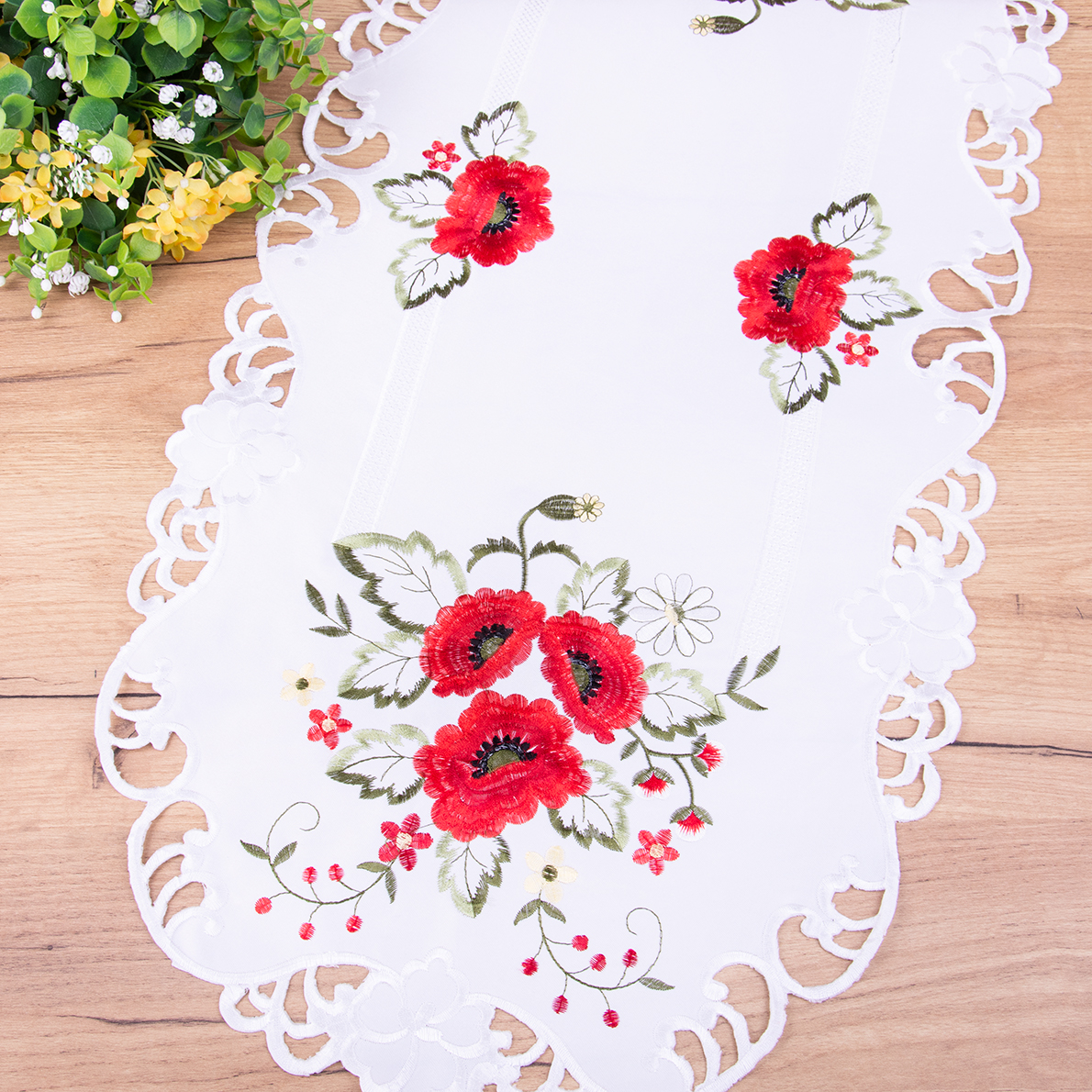 Bieżnik 40x85 cm haftowany HL-171 Maki owal