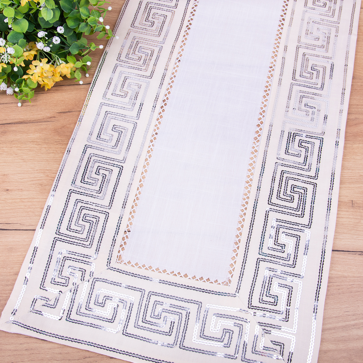 Bieżnik z cekinami 40x85 cm Ecru