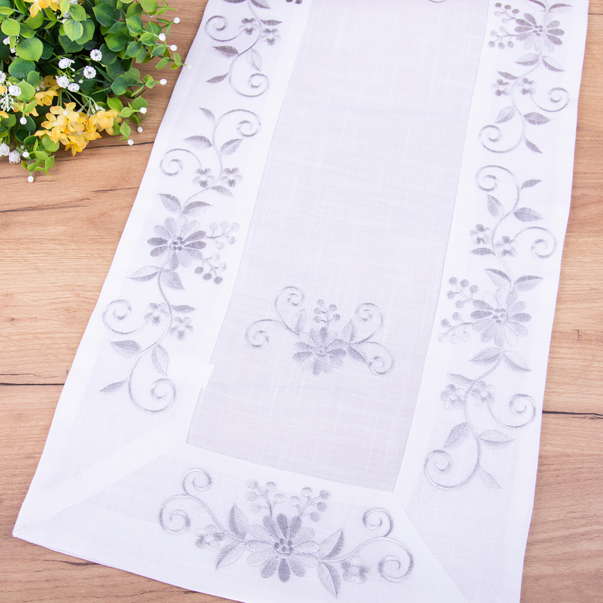 Bieżnik 40x90 cm Szare kwiaty prostokąt