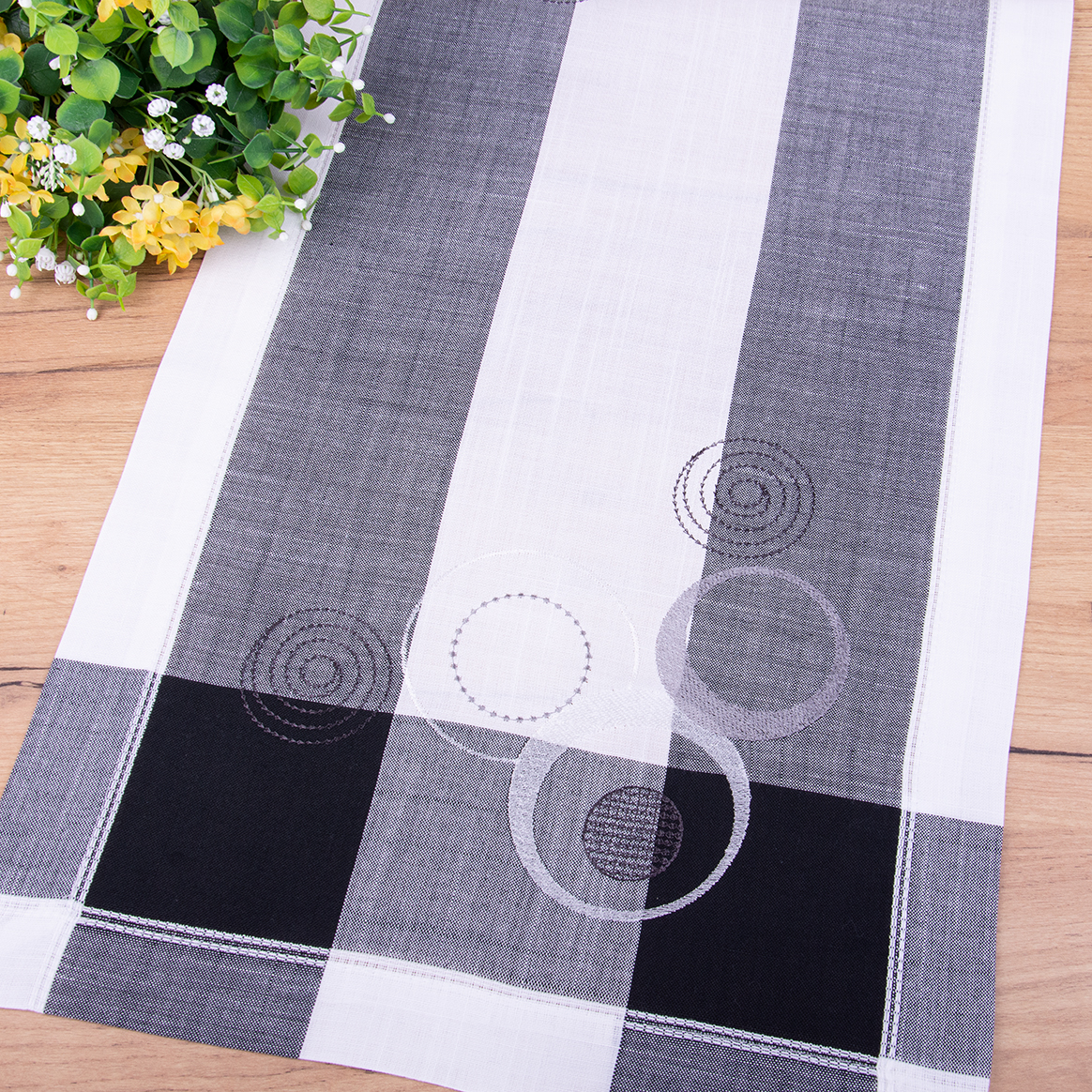 Bieżnik haftowany 40x90 cm Koła czarno-białe