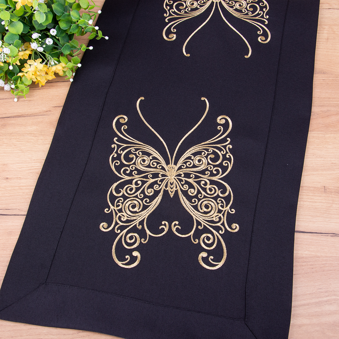 Bieżnik 40x90 cm YM50159BJ Złoty motyl na czarnym