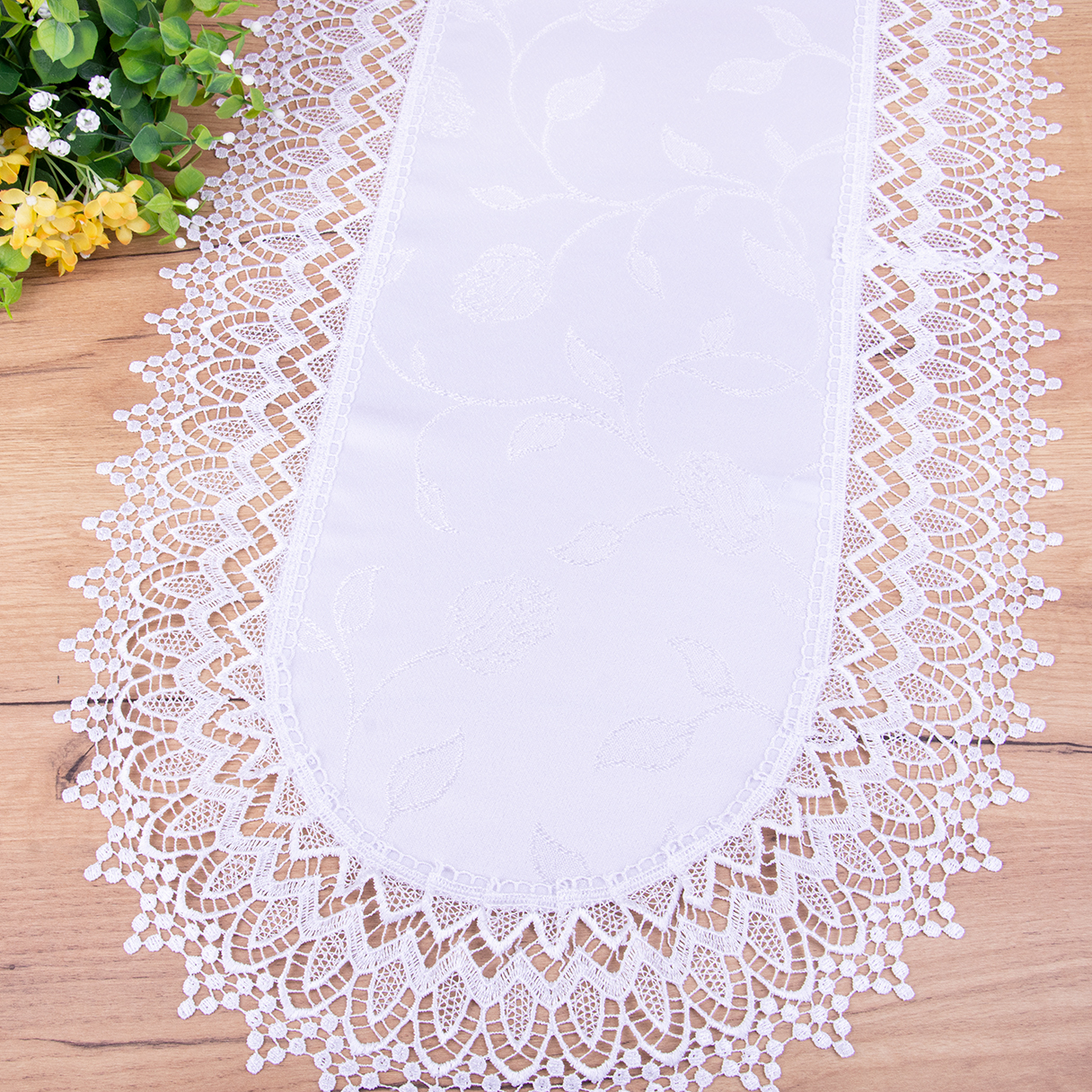 Bieżnik Róża 40x85 cm Biały owal