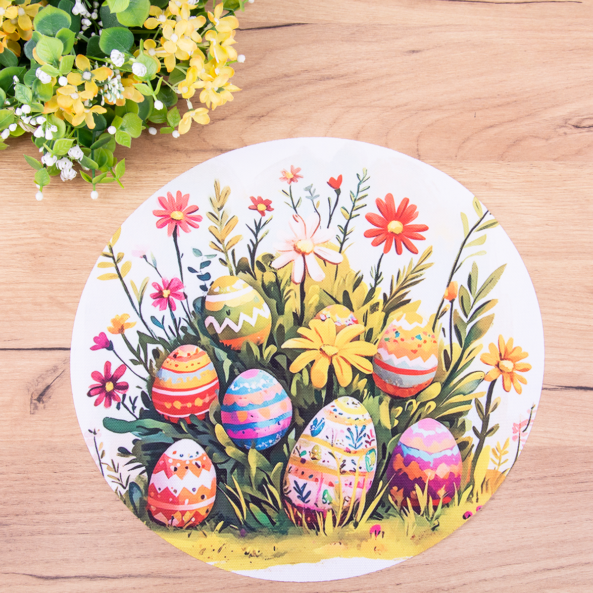 Serwetka wielkanocna koło 30 cm WK-27020 Pisanki i kwiatuszki drukowana