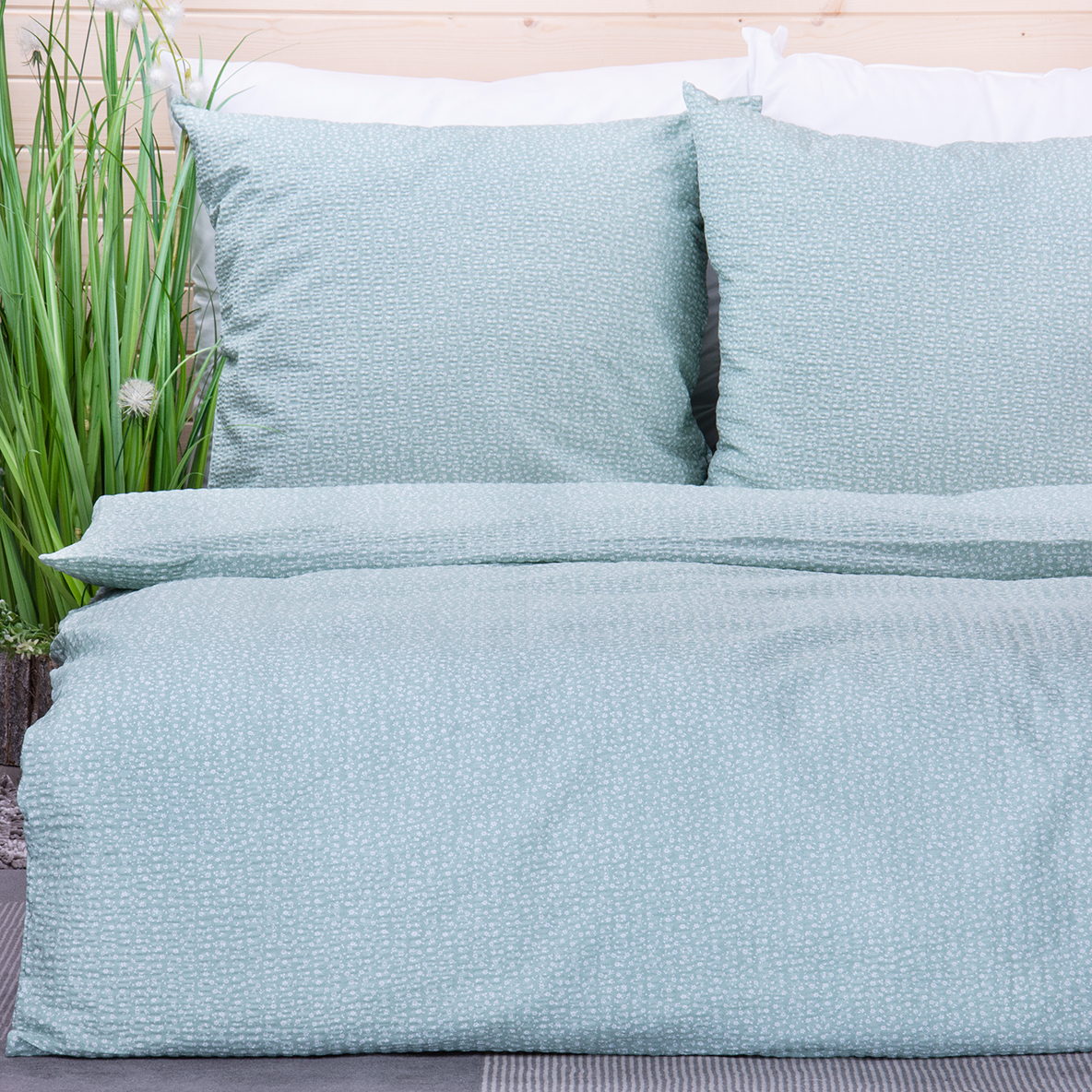 Pościel z kory 160x200 cm Drobne kwiatuszki na mięcie