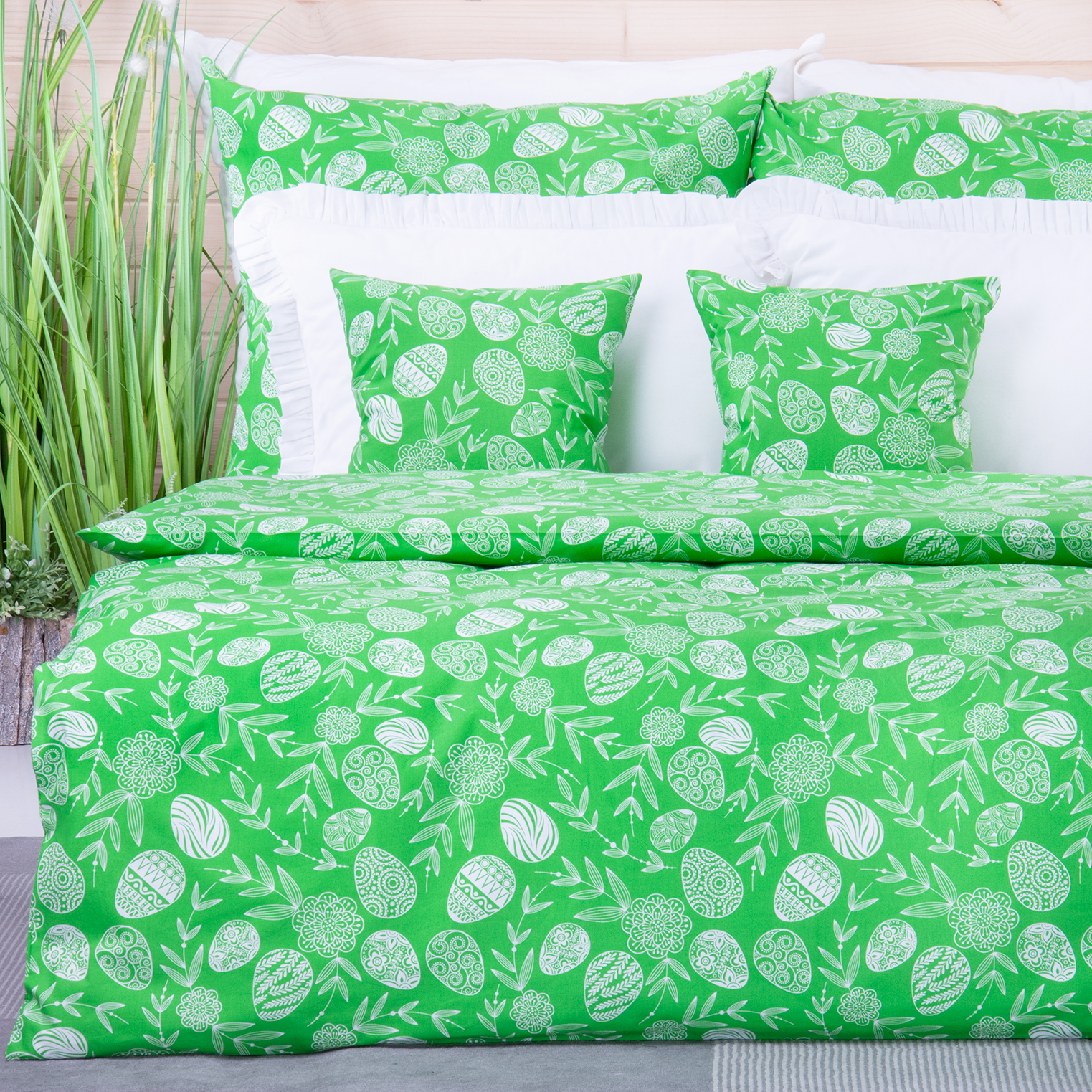 Pościel bawełniana 160x200 cm Pisanki zielone