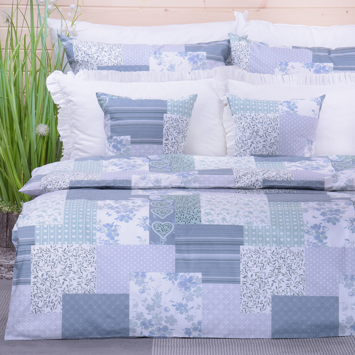 Pościel bawełniana 160x200 cm Patchworek mięta