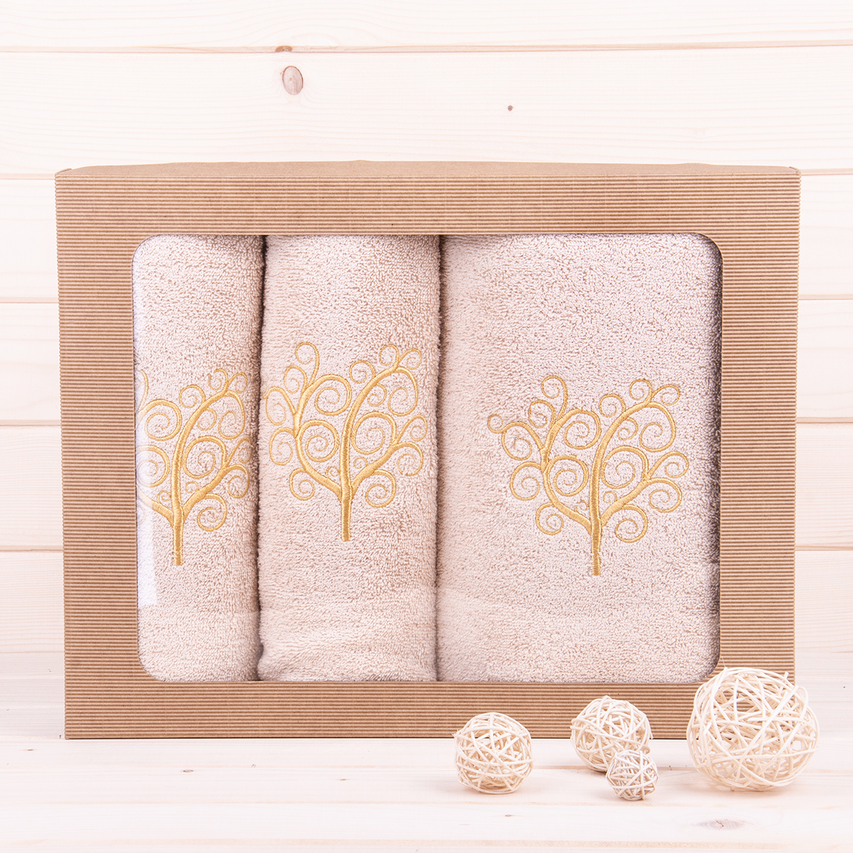 Komplet ręczników 2*50x100 cm + 1*70x140 cm Drzewo beż